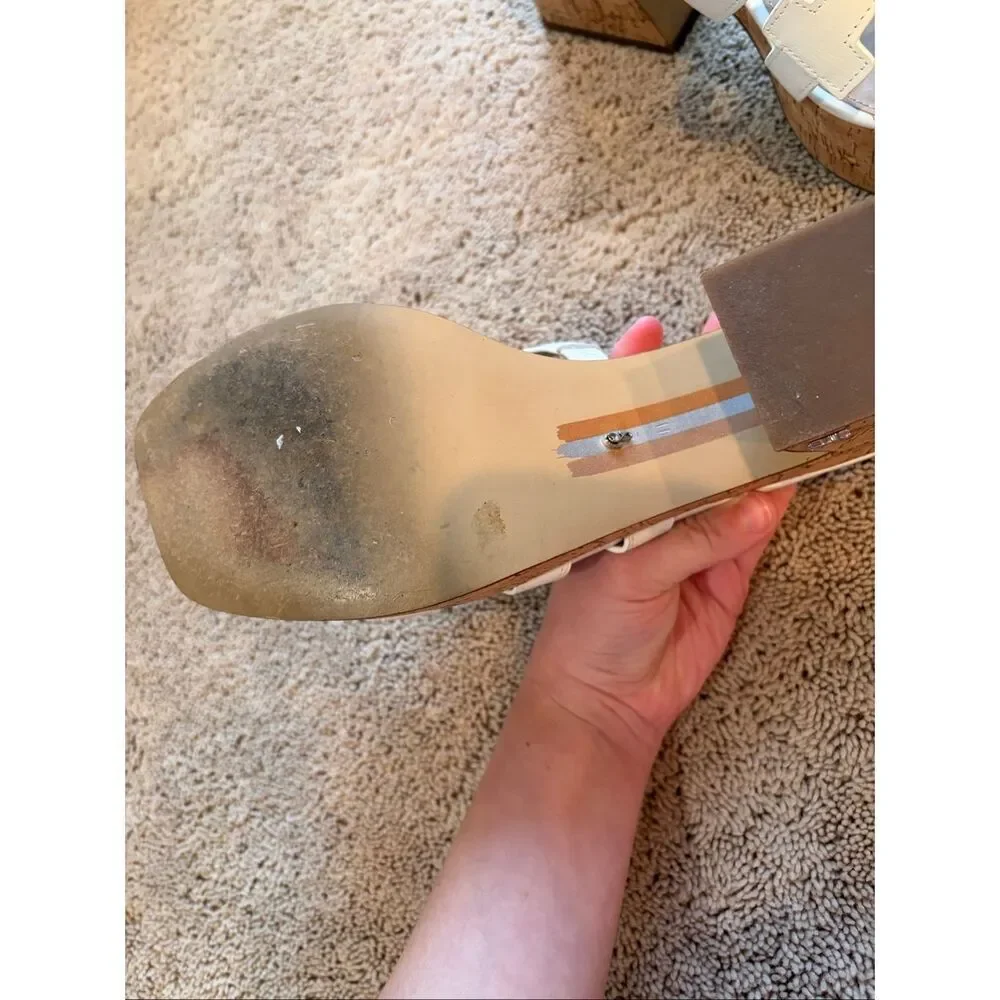 Sam Edelman Dev Platform Thick Heel Sandal Slip On Cork Sole Size 11 White